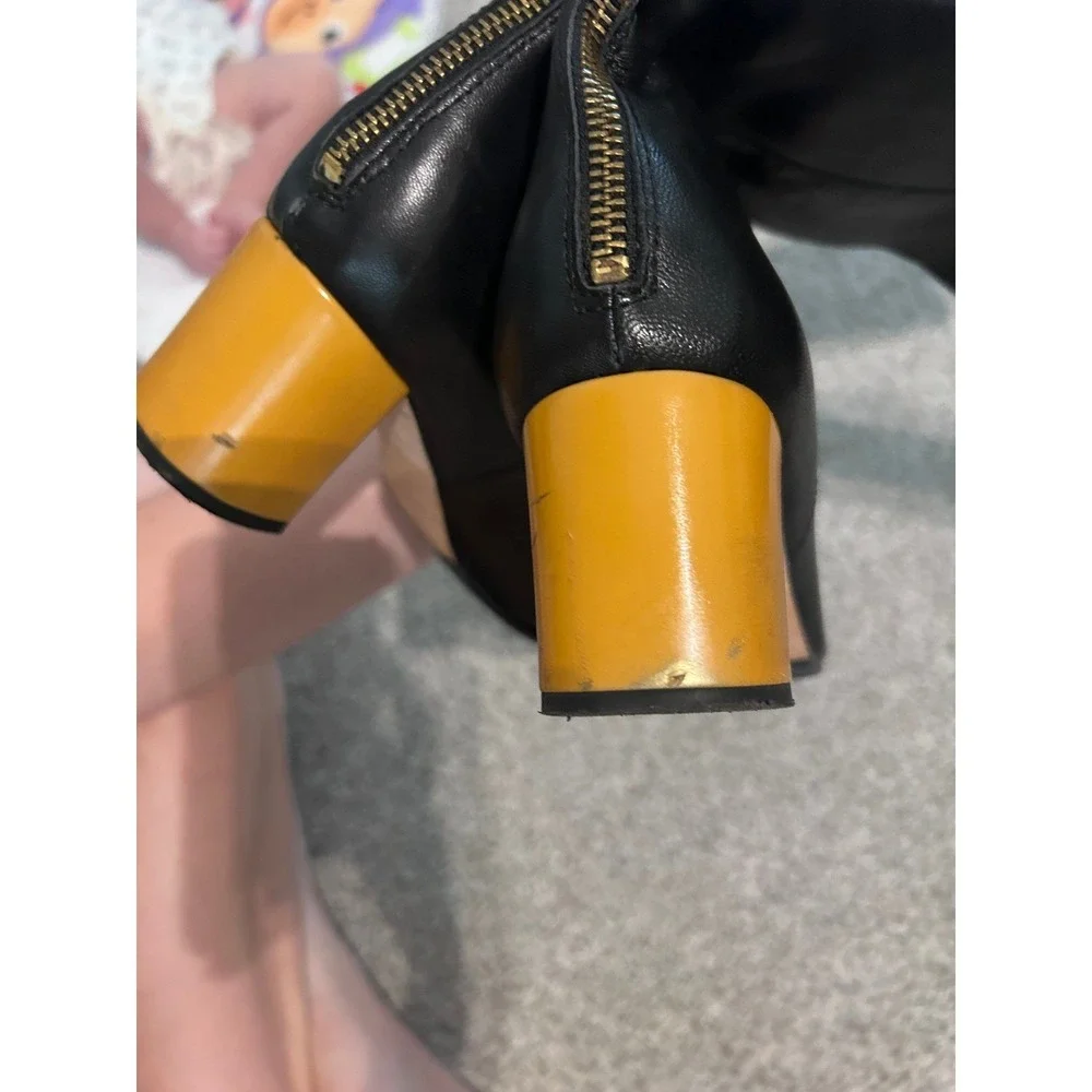 Kate Spade New York‎ Black Leather Knee High Boots Block Heel Zip Back